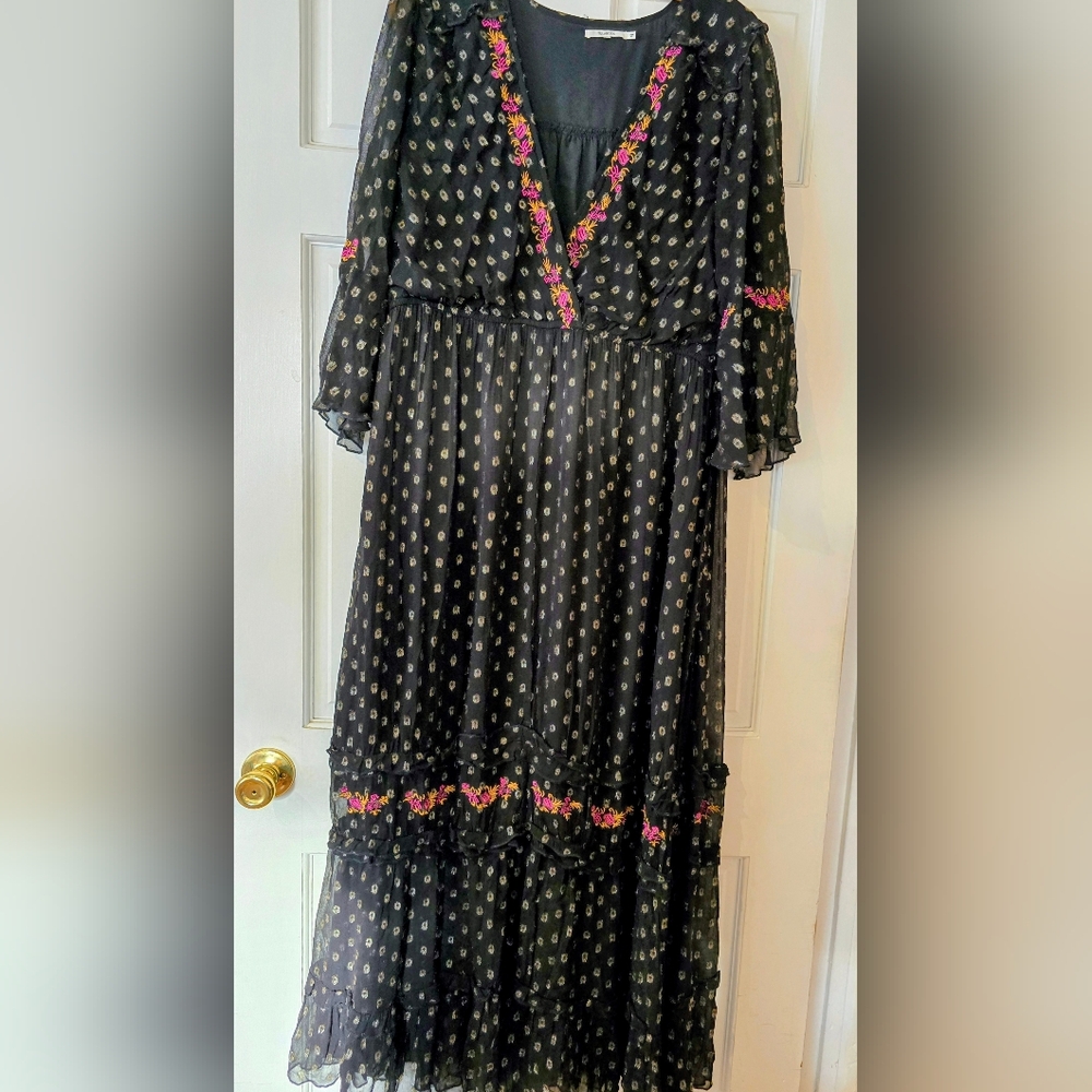 Tularosa Black Maxi Dress with Pink Floral Accents